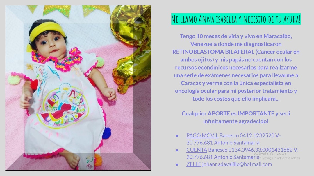 Ayudemos Anna Isabella: bebé de 10 meses que fue diagnosticada con cáncer ocular