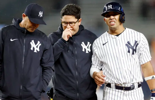 El venezolano Oswald Peraza salió lesionado en el juego de Yankees ante Guardianes