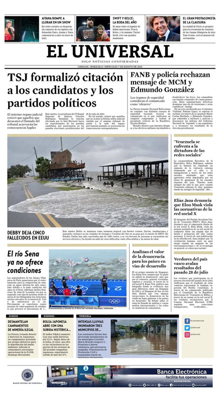 Titulares de la prensa nacional para este 7 de agosto
