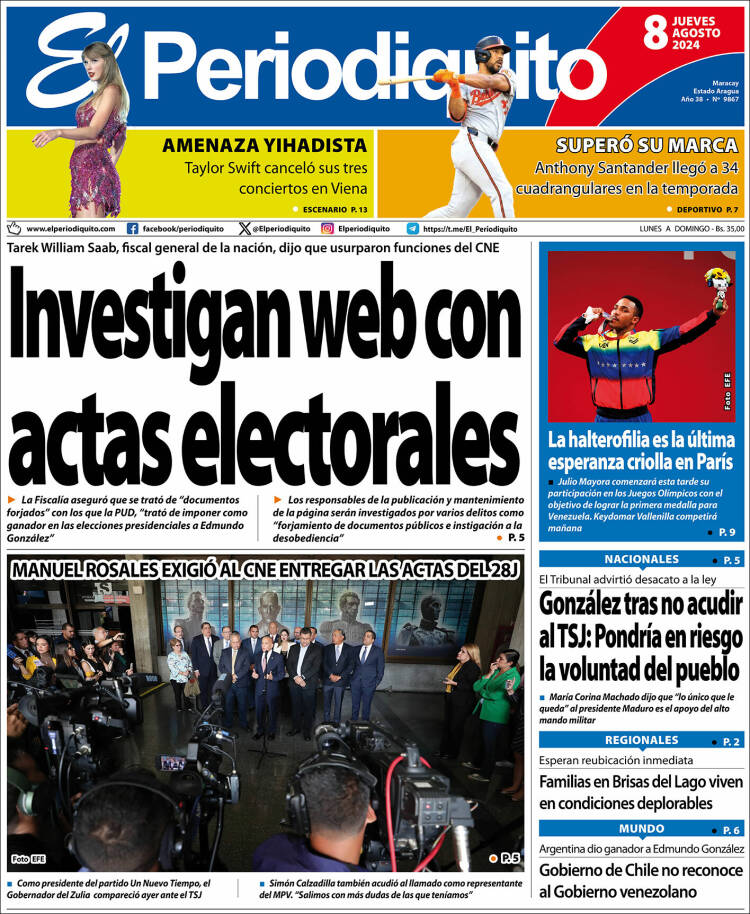 Titulares de la prensa nacional para este 8 de agosto