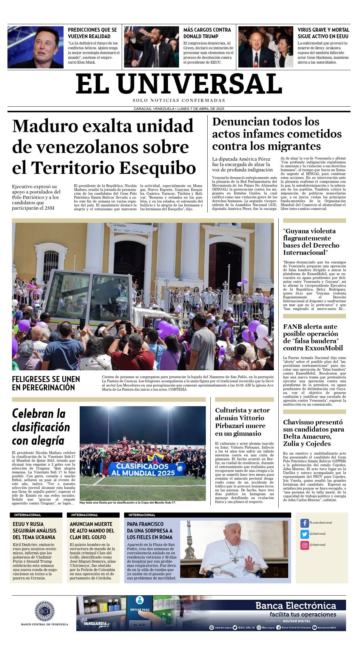 Titulares de la prensa nacional para este lunes 07 de abril