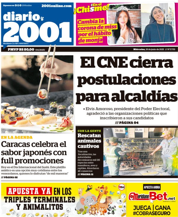 Titulares de la prensa nacional para este miércoles 18 de junio