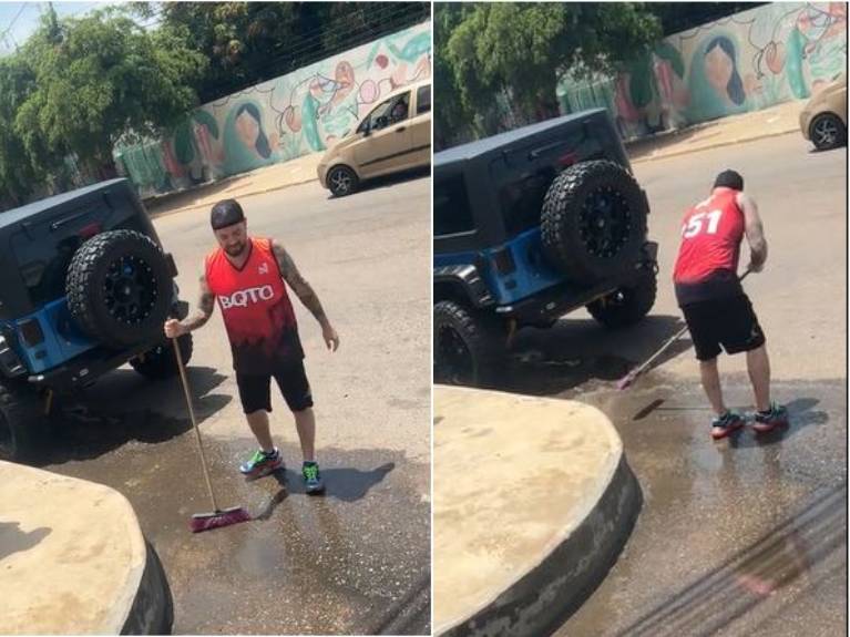 “Aquí estamos haciéndole caso a la mujer”: Nacho sorprende barriendo frente a su casa en Maracaibo