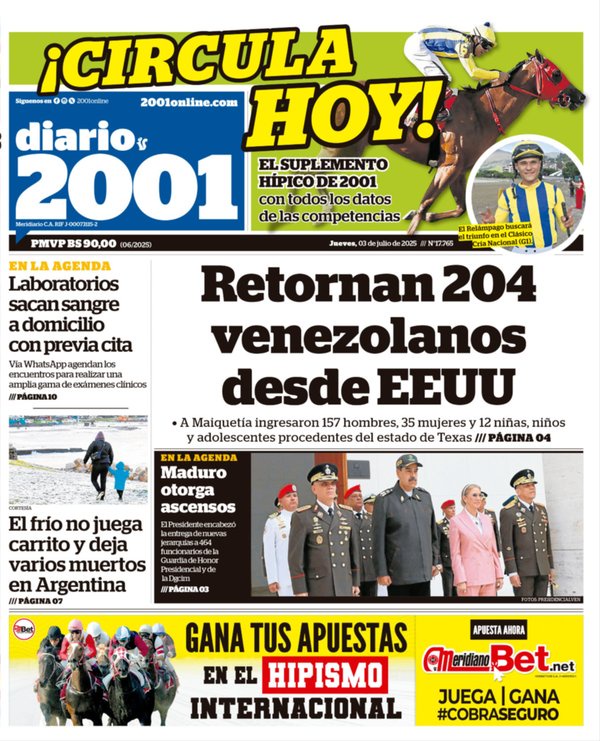Titulares de la prensa nacional para este jueves 3 de julio