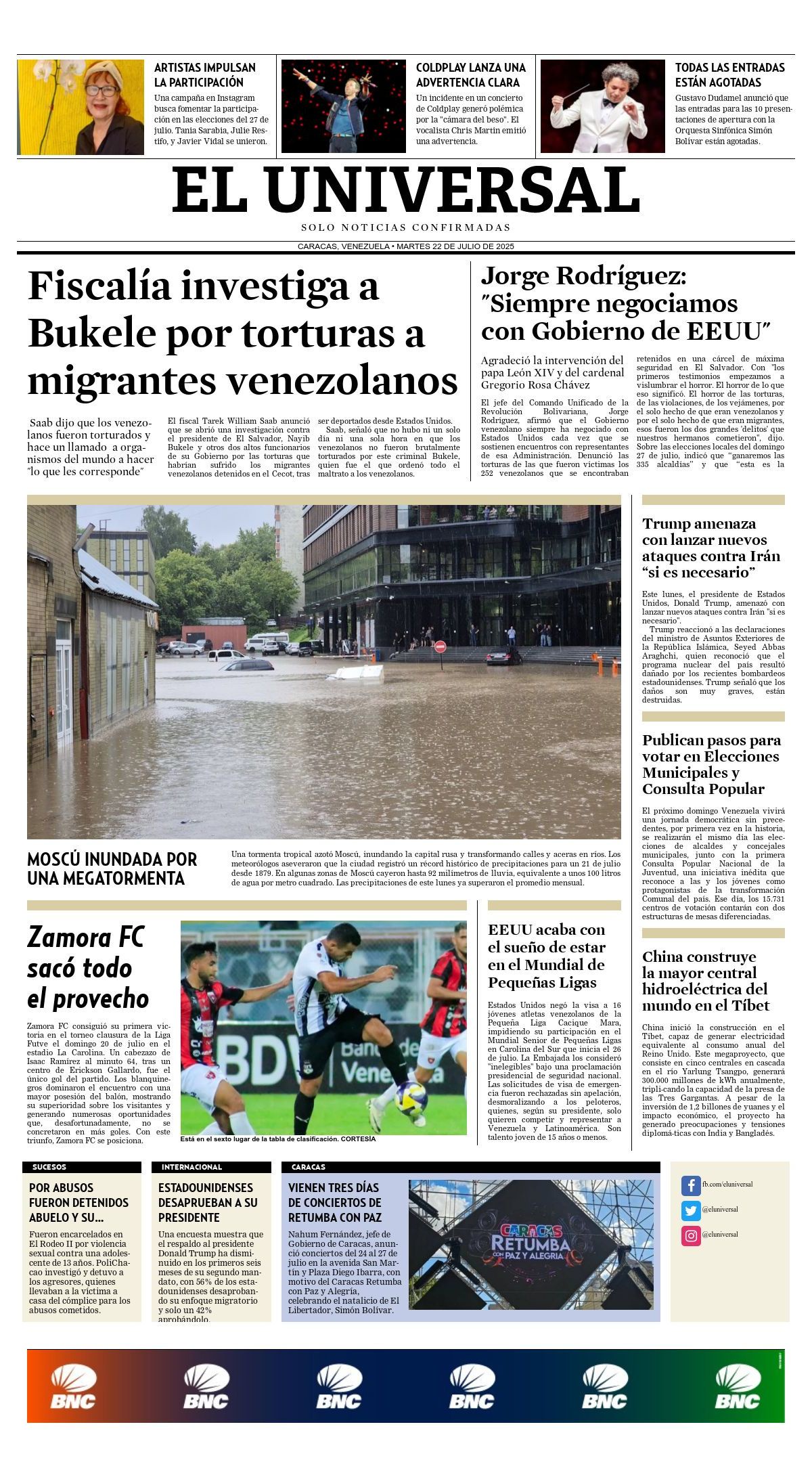 Titulares de la prensa nacional para este martes 22 de julio
