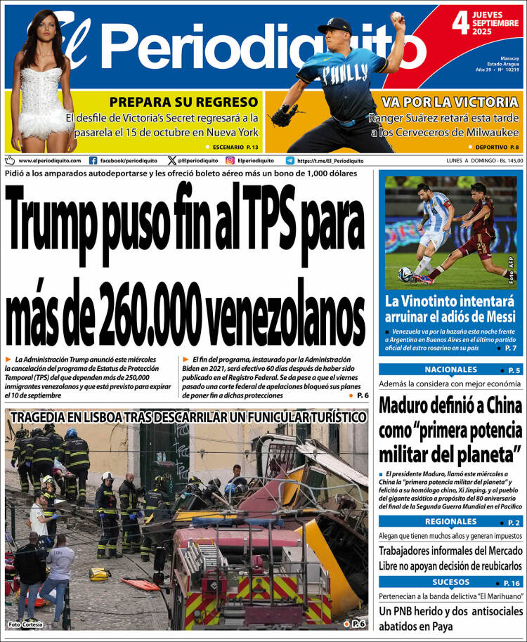Titulares de la prensa nacional para este jueves 4 de septiembre