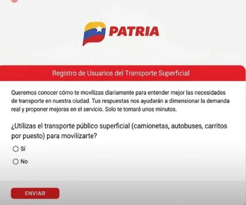 Sistema Patria dispuso encuesta para mejorar servicio de transporte público