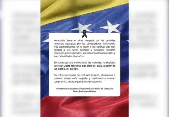 Venezuela decreta siete días de duelo nacional tras devastador terremoto